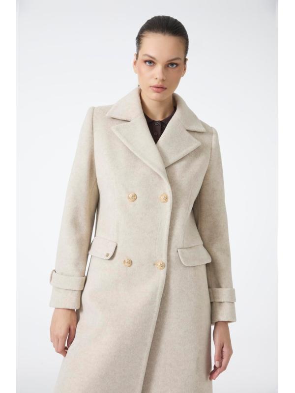 Manteau long beige à double boutonnage 13570 Manteau long beige à double boutonnage 13570
