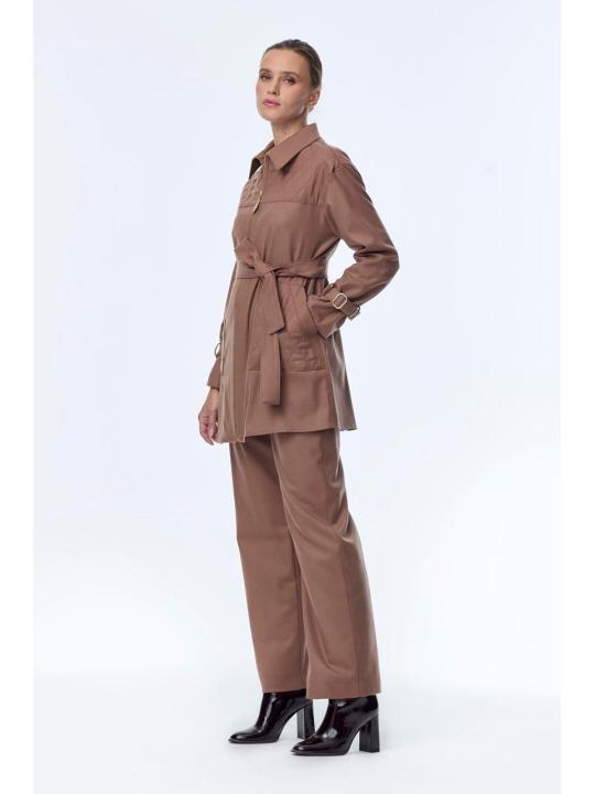 Enesmble avec Fermeture éclair et ceinture détaillée veste pantalon Double ensemble TK-1634 Enesmble avec Fermeture éclair et ceinture détaillée veste pantalon Double ensemble TK-1634
