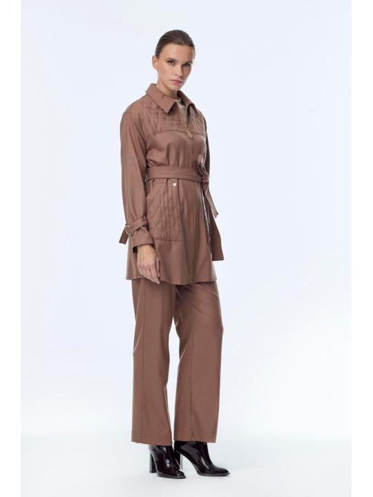 Enesmble avec Fermeture éclair et ceinture détaillée veste pantalon Double ensemble TK-1634 Enesmble avec Fermeture éclair et ceinture détaillée veste pantalon Double ensemble TK-1634