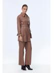 Enesmble avec Fermeture éclair et ceinture détaillée veste pantalon Double ensemble TK-1634 Enesmble avec Fermeture éclair et ceinture détaillée veste pantalon Double ensemble TK-1634