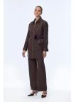 Enesmble avec Fermeture éclair et ceinture détaillée veste pantalon Double ensemble TK-1634 Enesmble avec Fermeture éclair et ceinture détaillée veste pantalon Double ensemble TK-1634