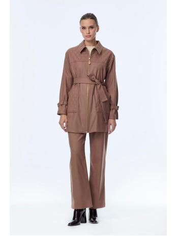 Enesmble avec Fermeture éclair et ceinture détaillée veste pantalon Double ensemble TK-1634