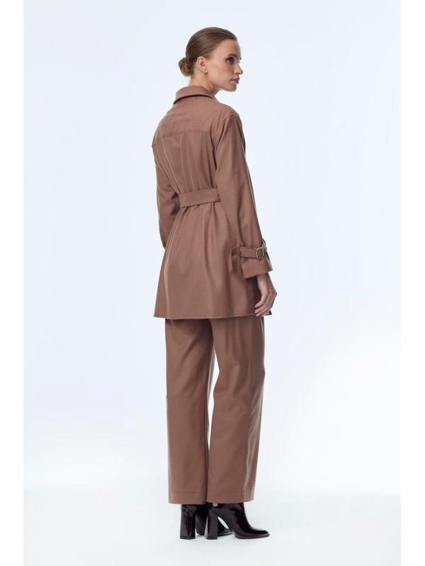 Enesmble avec Fermeture éclair et ceinture détaillée veste pantalon Double ensemble TK-1634