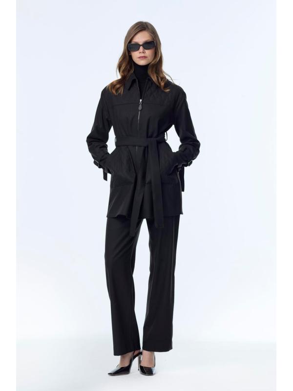 Enesmble avec Fermeture éclair et ceinture détaillée veste pantalon Double ensemble TK-1634