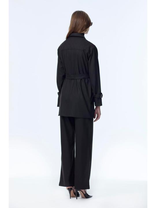 Enesmble avec Fermeture éclair et ceinture détaillée veste pantalon Double ensemble TK-1634