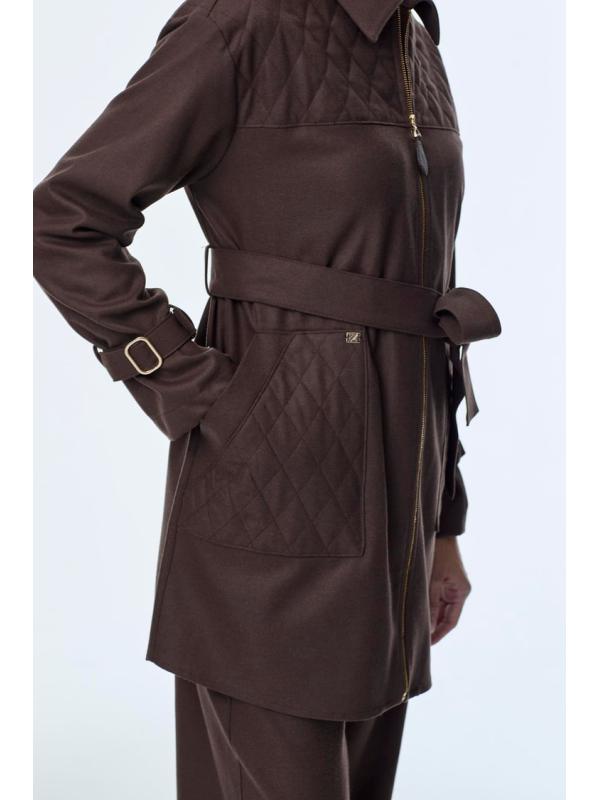 Enesmble avec Fermeture éclair et ceinture détaillée veste pantalon Double ensemble TK-1634