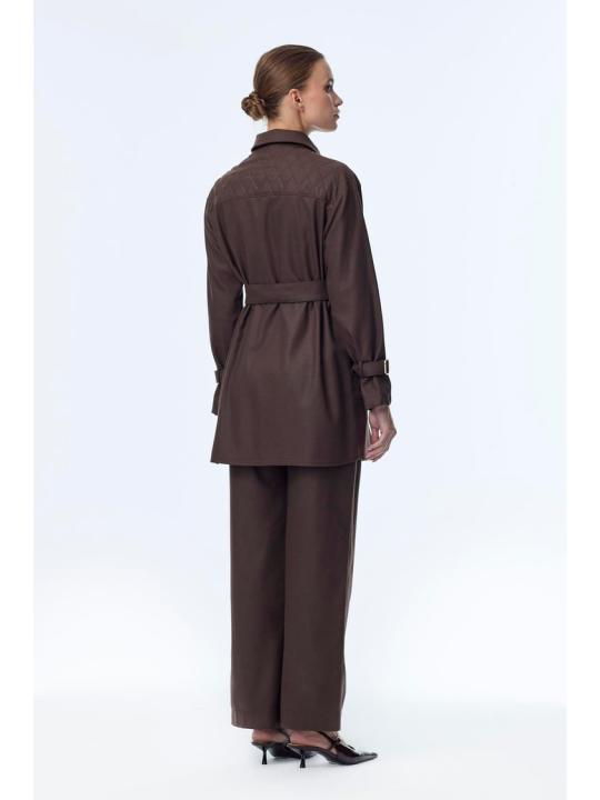 Enesmble avec Fermeture éclair et ceinture détaillée veste pantalon Double ensemble TK-1634