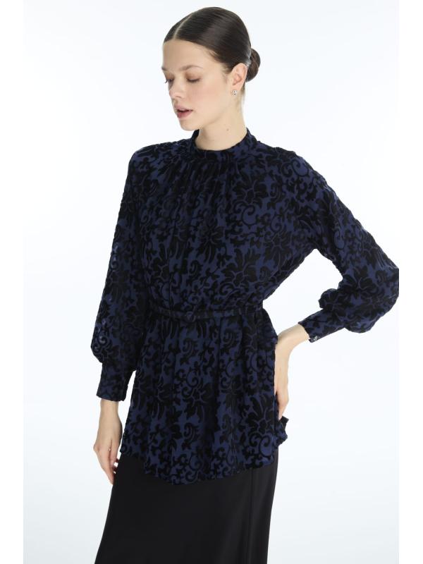 Chemisier à motifs à manches ballon B-0137
