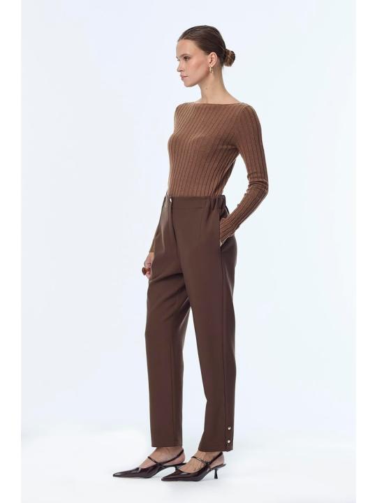 Pantalon cigarette à boutons de taille élastique P-0251