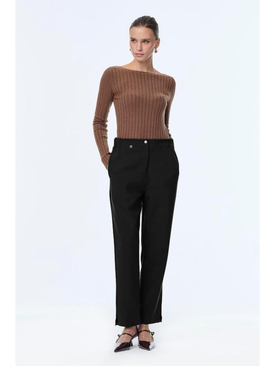 Pantalon cigarette à boutons de taille élastique P-0251