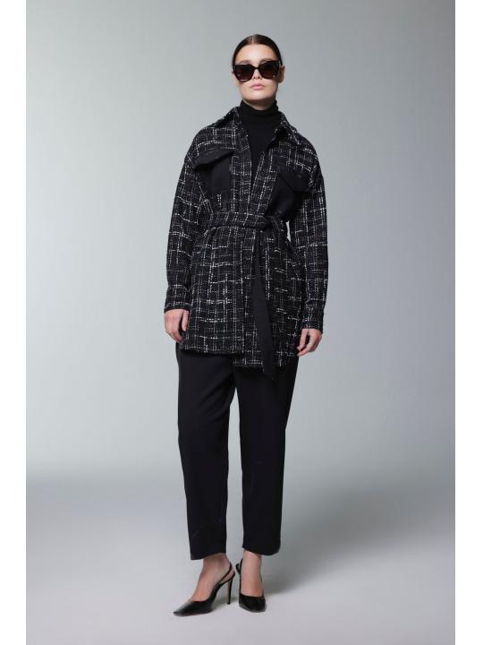 Costume double ceinturé à motifs en tweed TK-1704