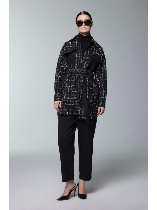 Costume double ceinturé à motifs en tweed TK-1704