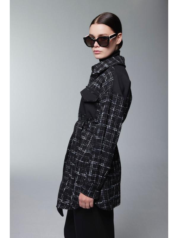 Costume double ceinturé à motifs en tweed TK-1704