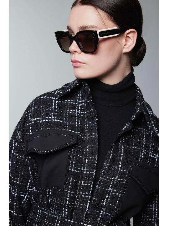 Costume double ceinturé à motifs en tweed TK-1704