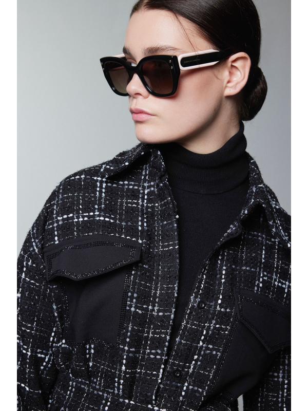 Costume double ceinturé à motifs en tweed TK-1704