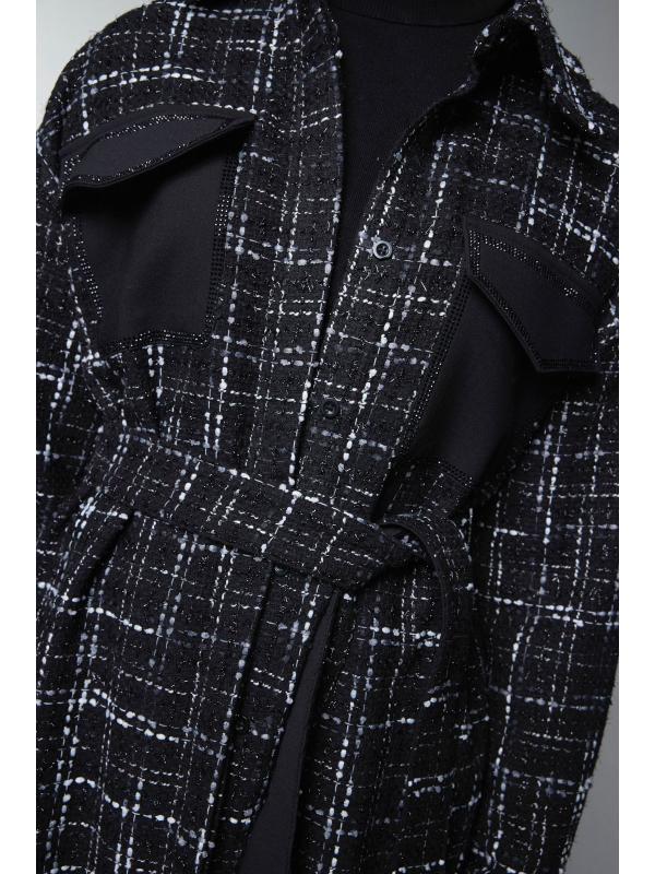 Costume double ceinturé à motifs en tweed TK-1704