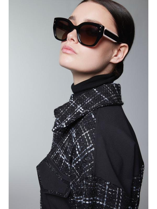 Costume double ceinturé à motifs en tweed TK-1704