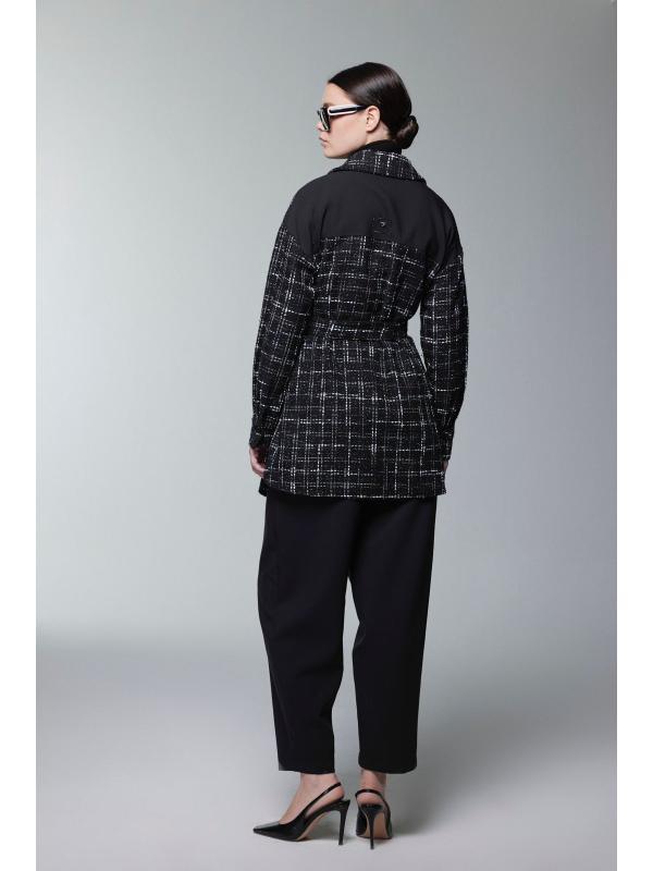 Costume double ceinturé à motifs en tweed TK-1704