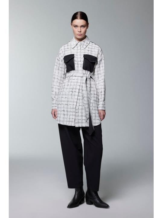 Costume double ceinturé à motifs en tweed TK-1704