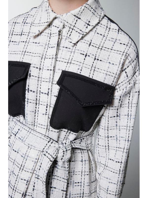 Costume double ceinturé à motifs en tweed TK-1704