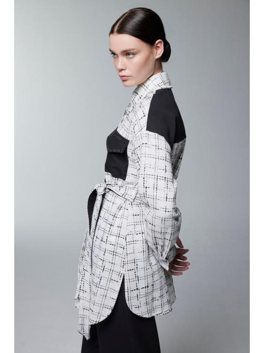 Costume double ceinturé à motifs en tweed TK-1704