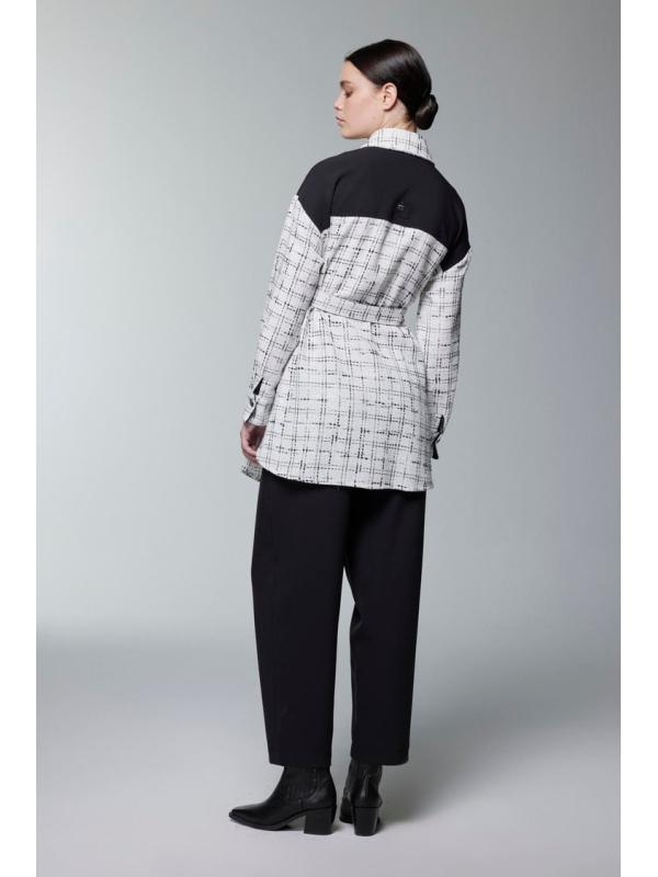 Costume double ceinturé à motifs en tweed TK-1704