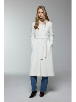 Cardigan HR-0033 à ceinture de fourrure détaillé en écru/or