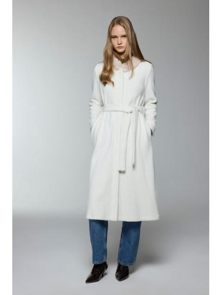 Cardigan HR-0033 à ceinture de fourrure détaillé en écru/or