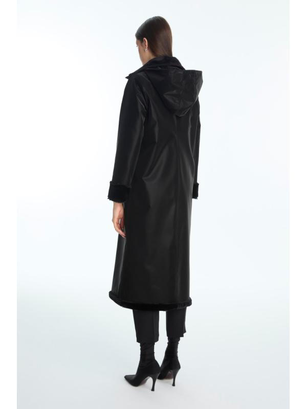 Manteau à fermeture éclair détaillée en fourrure noire 13899