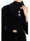 Manteau Broche noire à ceinture détaillée 13977