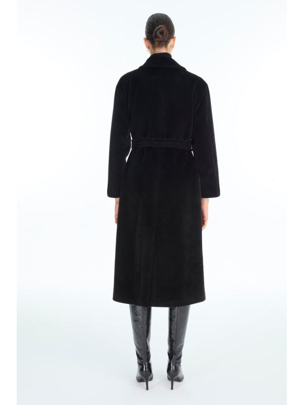 Manteau Broche noire à ceinture détaillée 13977