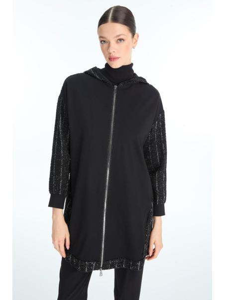 Veste à capuche noire pailletée C-0163