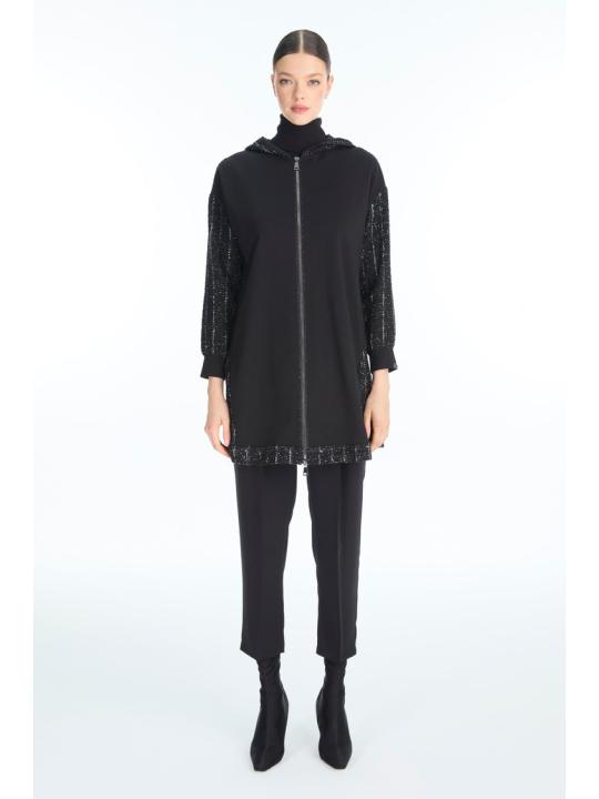 Veste à capuche noire pailletée C-0163