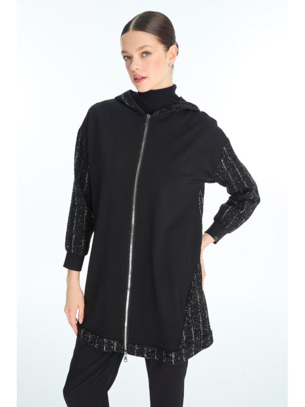 Veste à capuche noire pailletée C-0163