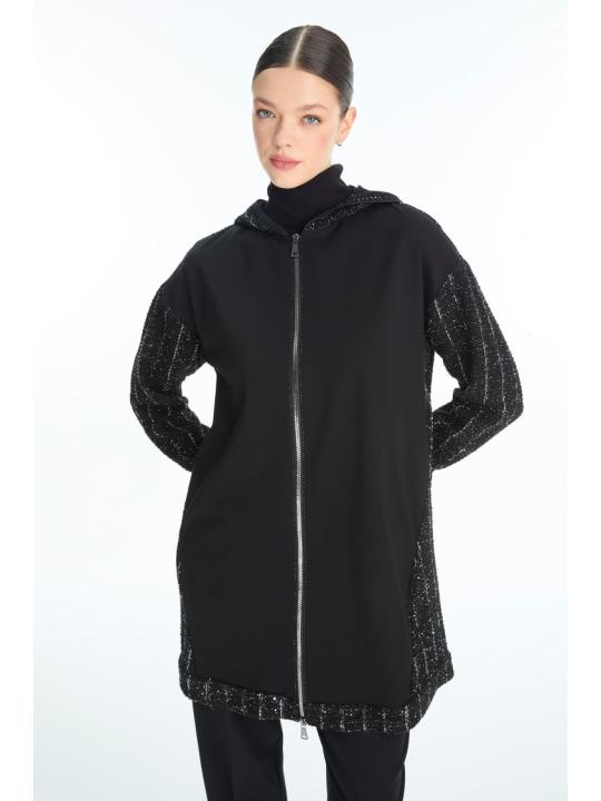 Veste à capuche noire pailletée C-0163