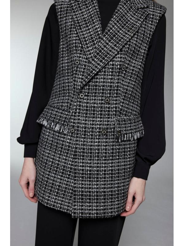 Ensemble trois pieces en tweed texturé écru boutonné TK-1387