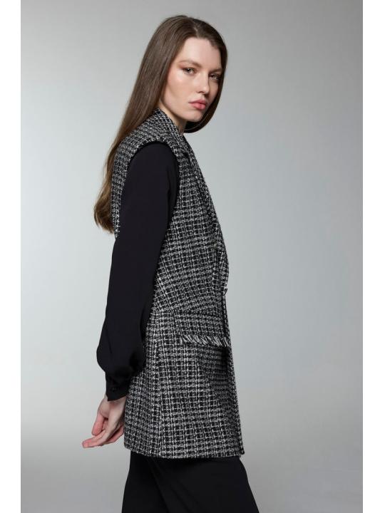 Ensemble trois pieces en tweed texturé écru boutonné TK-1387