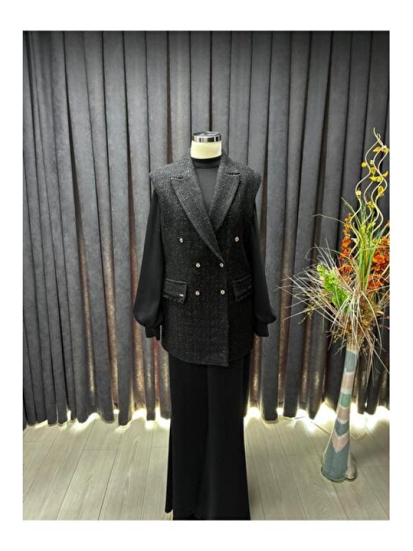 Ensemble trois pieces en tweed texturé écru boutonné TK-1387