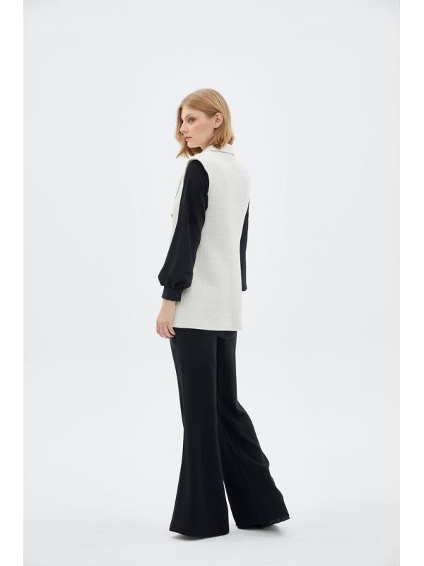 Ensemble trois pieces en tweed texturé écru boutonné TK-1387