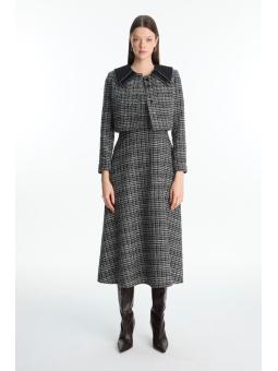 Ensemble Col Détail Veste Robe Écru Set TK-1641