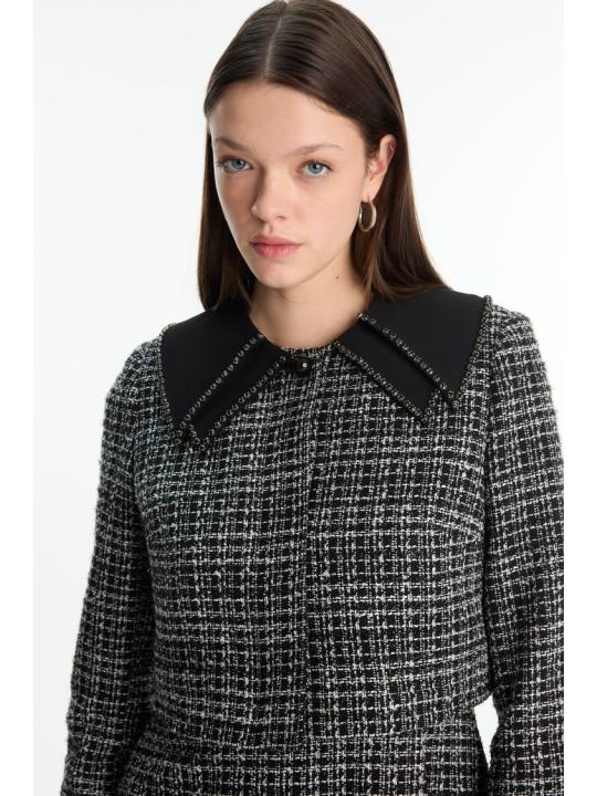 Ensemble Col Détail Veste Robe Écru Set TK-1641