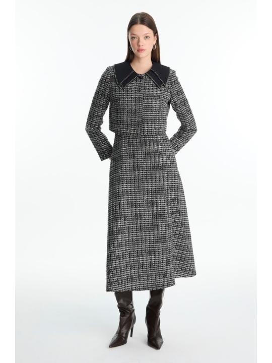 Ensemble Col Détail Veste Robe Écru Set TK-1641