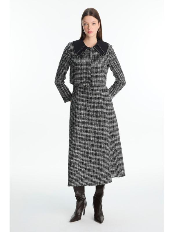 Ensemble Col Détail Veste Robe Écru Set TK-1641