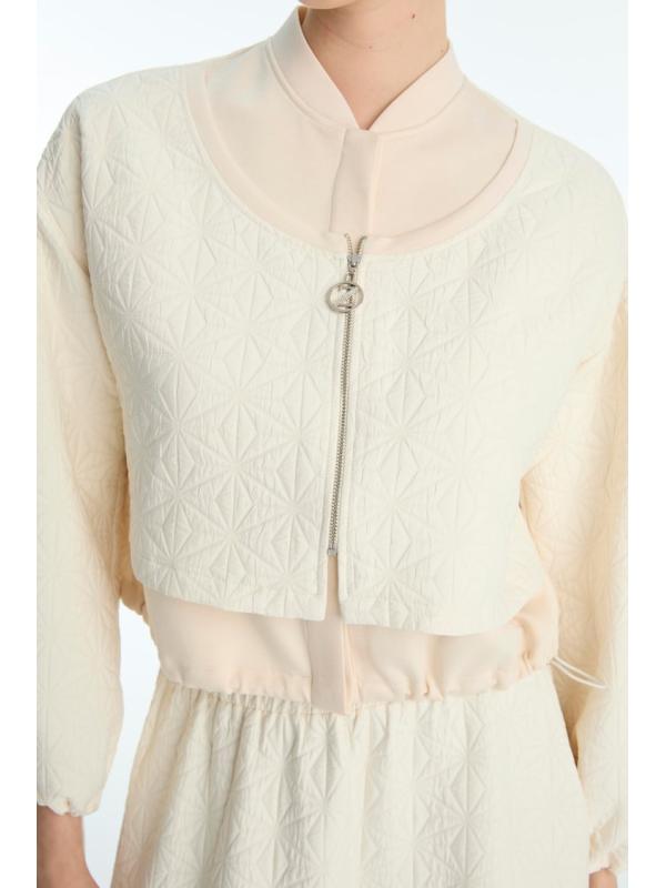 Eensemble deux piéces Jupe à taille élastique à motifs Jacquard Double combinaison crème TK-1688