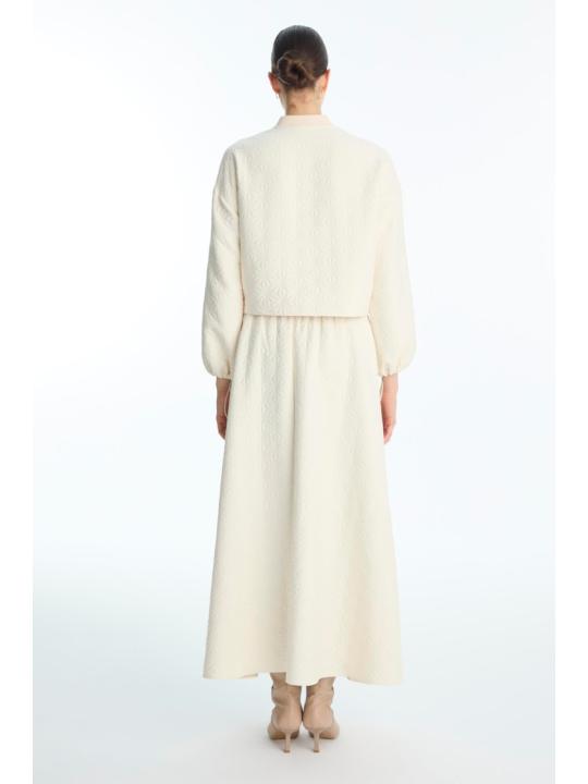 Eensemble deux piéces Jupe à taille élastique à motifs Jacquard Double combinaison crème TK-1688