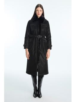 doudoune détaillée avec poche en fourrure et ceinture 13868