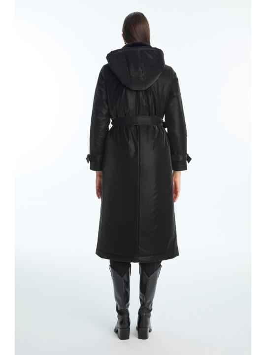 doudoune détaillée avec poche en fourrure et ceinture 13868