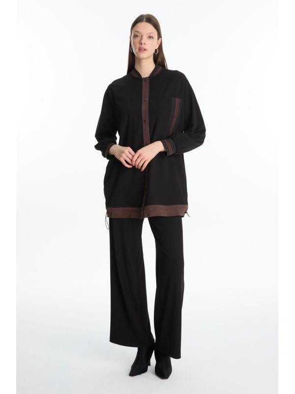 Veste noir/marron détaillée à rayures C-0166