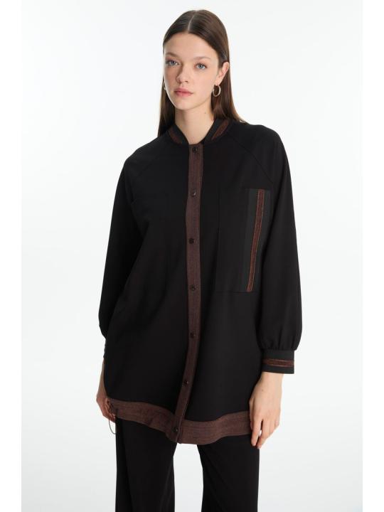 Veste noir/marron détaillée à rayures C-0166
