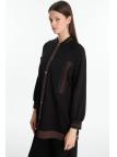 Veste noir/marron détaillée à rayures C-0166